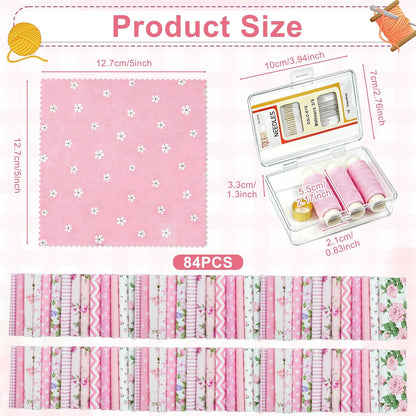 84 Pcs Charm Packs for Quilting 5 Inch Pink Precut Fabric Squares