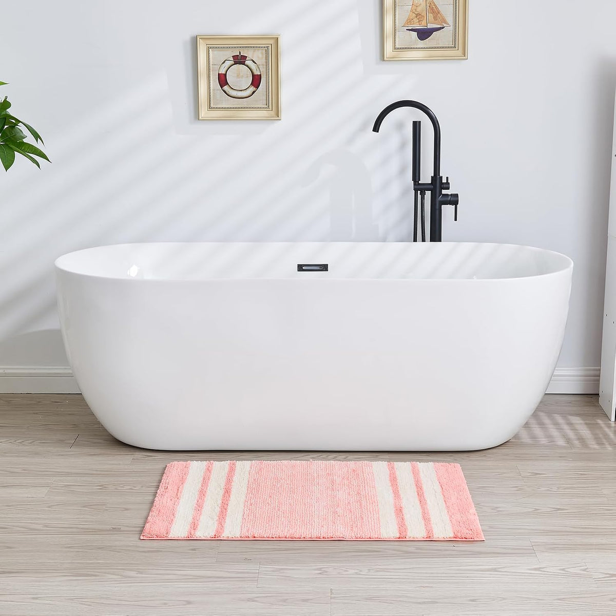 Blossom Pink Striped 24"x16" Non Slip Washable Bath Mat