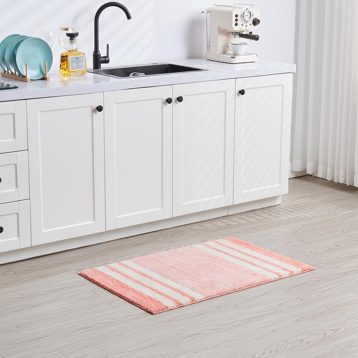 Blossom Pink Striped 24"x16" Non Slip Washable Bath Mat