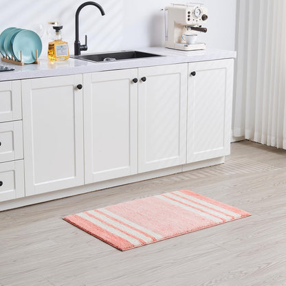 Blossom Pink Striped 24"x16" Non Slip Washable Bath Mat