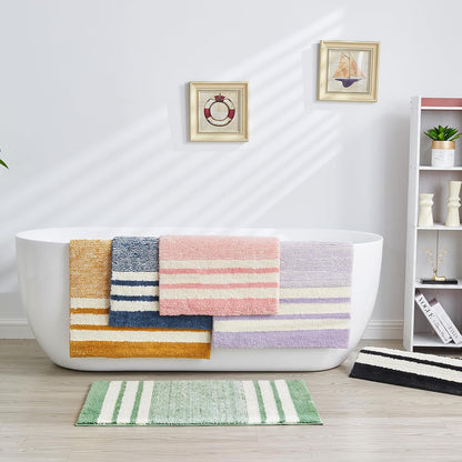 Blossom Pink Striped 24"x16" Non Slip Washable Bath Mat