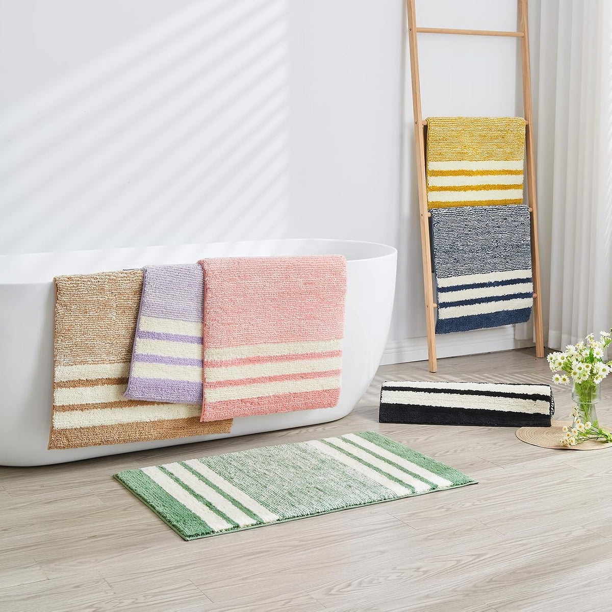 Blossom Pink Striped 24"x16" Non Slip Washable Bath Mat