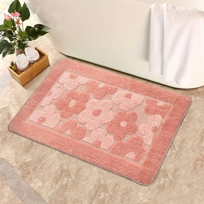 Pink Flowers Bath Rug Cute Floral Bathroom Rugs Extra Soft Water Absorbent Bathroom Mat Non Slip Bath Mats for Bathroom Bathtub Shower Rug Washable Aesthetic Decor Door Mat, 20" x 32"