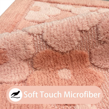 Pink Flowers Bath Rug Cute Floral Bathroom Rugs Extra Soft Water Absorbent Bathroom Mat Non Slip Bath Mats for Bathroom Bathtub Shower Rug Washable Aesthetic Decor Door Mat, 20" x 32"