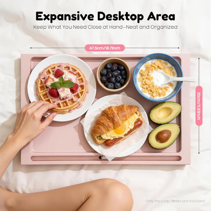 6 Pack Bed Tray Tables Breakfast Trays Serving Tray, Bed Laptap Desk with Foldable Design, Trays Folding Tables, Snack Table with Phone Slots for Eating, Sofa, Bed, Studying and Working (Pink)