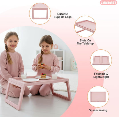 6 Pack Bed Tray Tables Breakfast Trays Serving Tray, Bed Laptap Desk with Foldable Design, Trays Folding Tables, Snack Table with Phone Slots for Eating, Sofa, Bed, Studying and Working (Pink)