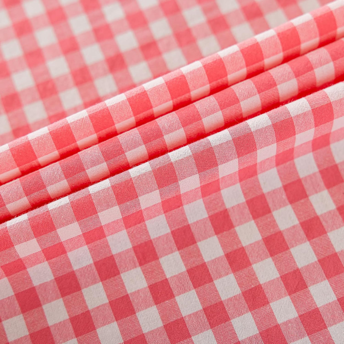 Checkered 100% Washed Cotton Tablecloth Ruffle Gingham Pink, Round 70"