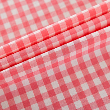 Checkered 100% Washed Cotton Tablecloth Ruffle Gingham Pink, Round 70"