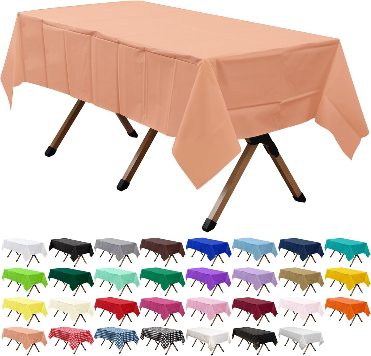 2 Pack Peach Premium Plastic Tablecloth Rectangle 54 x 108 Inches Reusable Rose Gold Peach Decorative Table Cover for Dining, Wedding, Party, Indoor and Outdoor use