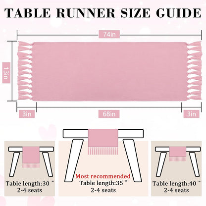 yuboo Pink Table Runner 72 Inches Long, Boho Woven Linen Farmhouse Dresser Table Runners with Tassels, Blush Pink Textured Table Decor for Kitchen Dining, Wedding, Party, Bridal Shower, Baby Shower