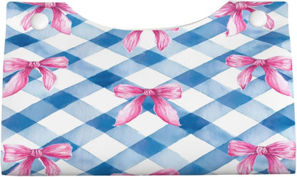 Pink Bows Blue Checkerboard Plaid Rectangle Tissue Box Cover PVC Faux Leather Tissue Boxes Holder Lightweight Tissue Box Cube for Bathroom Home Car Office
