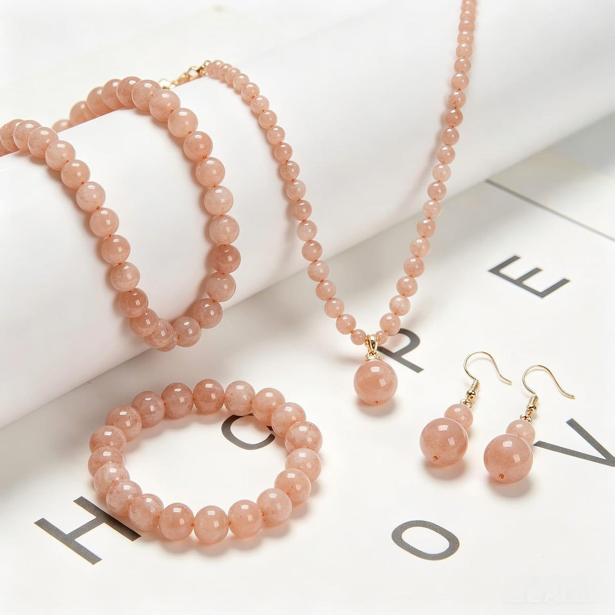 75Pcs 10mm Natural Peach Moonstone Round Beads for Jewlery Making