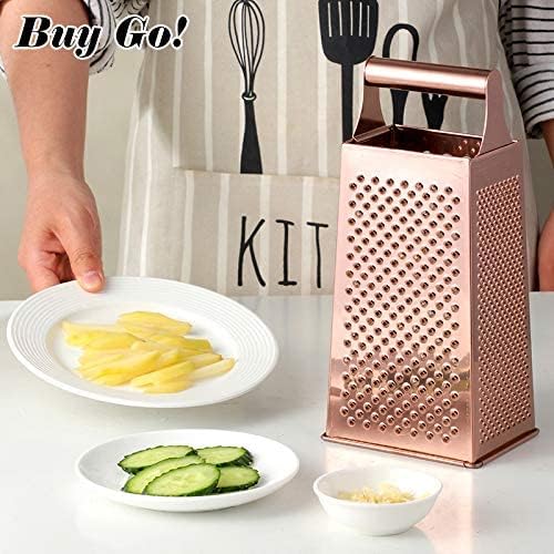 Large Box Grater,4-Sided Stainless Steel Food Slicer,for Potato Fruit Cheese Ginger Vegetables Cucumber Carrot（Rose Gold）