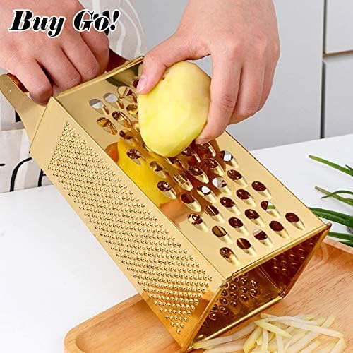 Large Box Grater,4-Sided Stainless Steel Food Slicer,for Potato Fruit Cheese Ginger Vegetables Cucumber Carrot（Rose Gold）