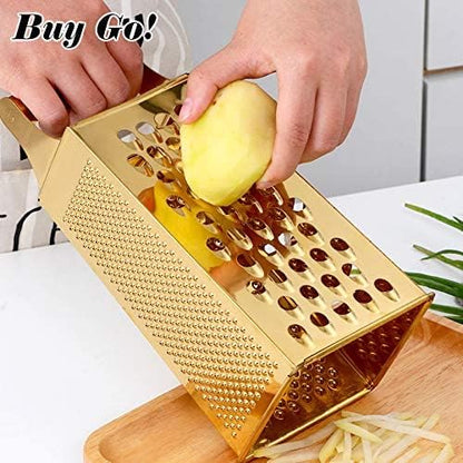 Large Box Grater,4-Sided Stainless Steel Food Slicer,for Potato Fruit Cheese Ginger Vegetables Cucumber Carrot（Rose Gold）