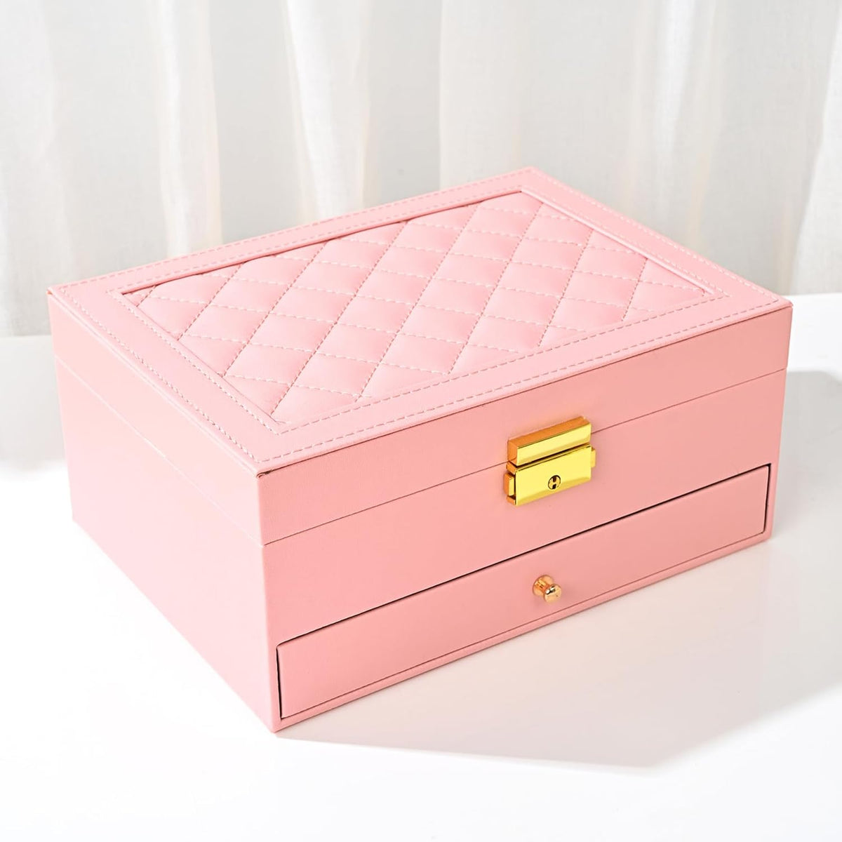 Jewelry Box for Women Girls, Two Layers Jewelry Organizer Pink