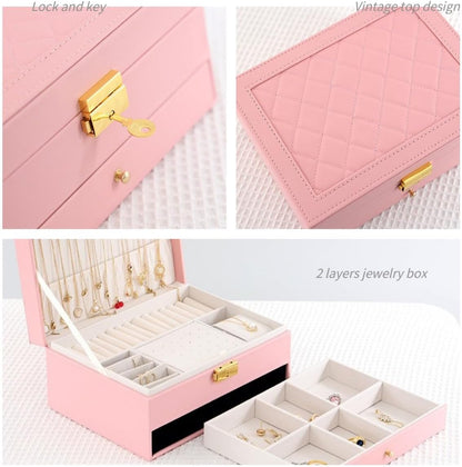 Jewelry Box for Women Girls, Two Layers Jewelry Organizer Pink