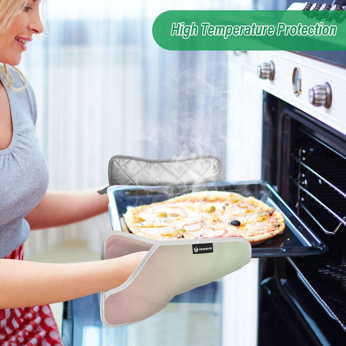 2 Pack Pot Holders, Solid Color Pink Light Green Gradient Oven Mitts Hot Pads Sets for Ovens Cooking Baking Pans, Square 7x9.8 in