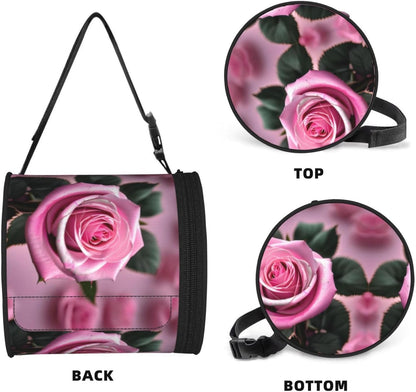 Pink and Rose Print Cylinder Tissue Box Cover Portable Tissue Holder for Bathroom Car Office Home Indoor Outdoor