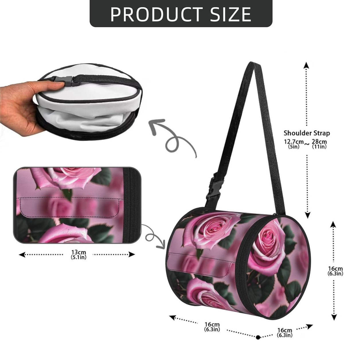 Pink and Rose Print Cylinder Tissue Box Cover Portable Tissue Holder for Bathroom Car Office Home Indoor Outdoor