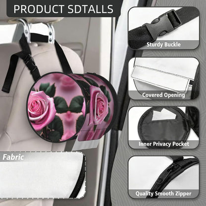 Pink and Rose Print Cylinder Tissue Box Cover Portable Tissue Holder for Bathroom Car Office Home Indoor Outdoor