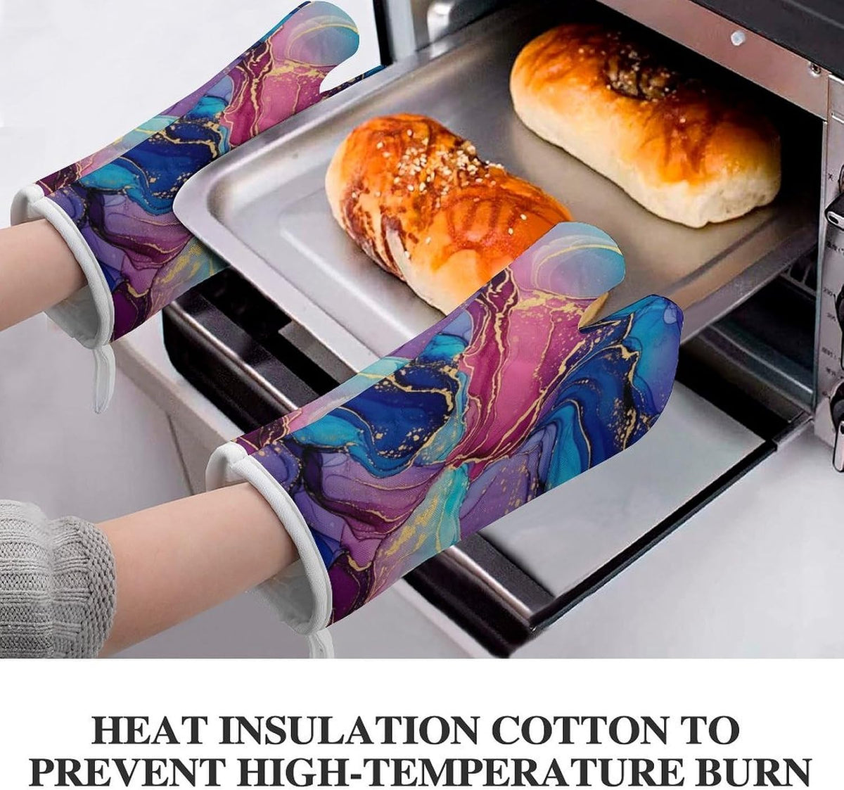 Unisex Purple Blue Pink Marble Art Lightweight and Breathable Kitchen Oven Mitts for Outdoor Barbecues, Indoor Cooking, Home Essentials Accessories