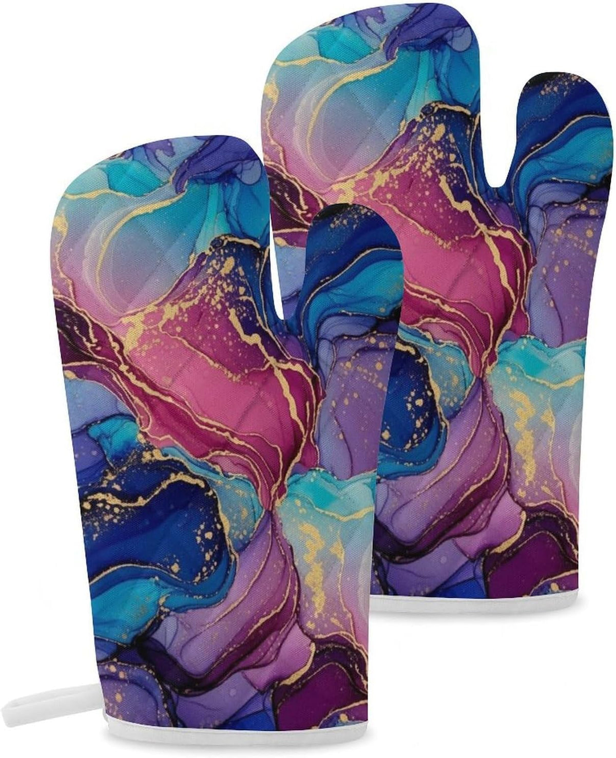 Unisex Purple Blue Pink Marble Art Lightweight and Breathable Kitchen Oven Mitts for Outdoor Barbecues, Indoor Cooking, Home Essentials Accessories