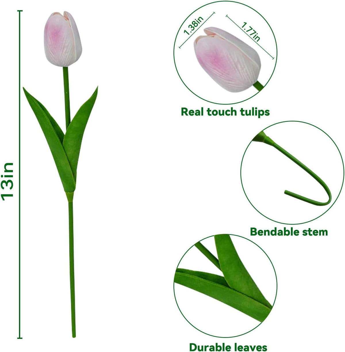 20pcs Pink Tulips Artificial Flowers 13 Inch PU Fake Flowers Fake Tulips