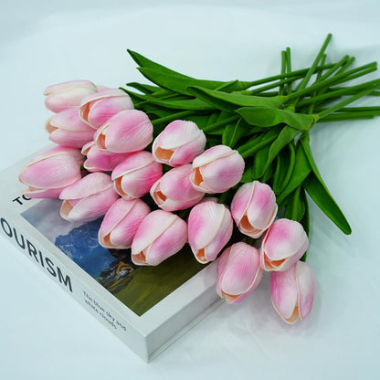 20pcs Pink Tulips Artificial Flowers 13 Inch PU Fake Flowers Fake Tulips