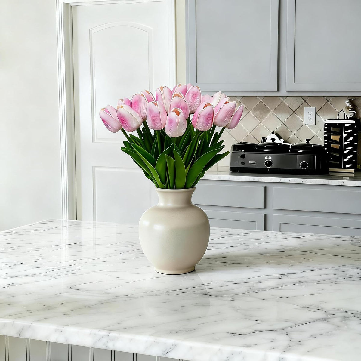 20pcs Pink Tulips Artificial Flowers 13 Inch PU Fake Flowers Fake Tulips