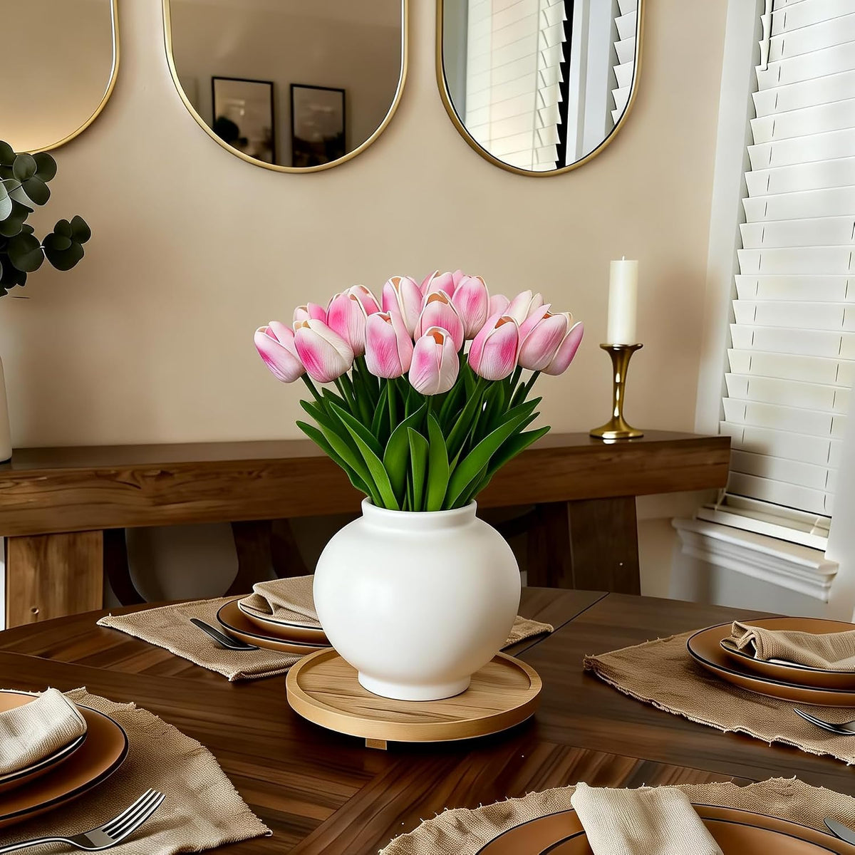 20pcs Pink Tulips Artificial Flowers 13 Inch PU Fake Flowers Fake Tulips