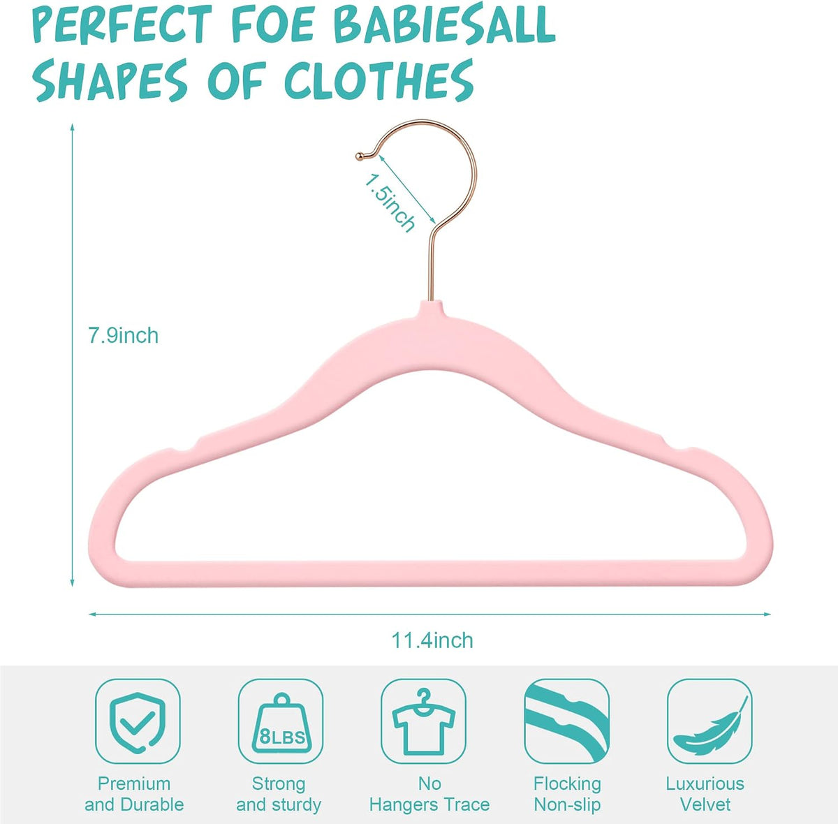 50 Pack Velvet Baby Clothes Hangers, Pink, Non-Slip, Space-Saving