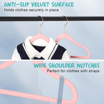 50 Pack Velvet Baby Clothes Hangers, Pink, Non-Slip, Space-Saving