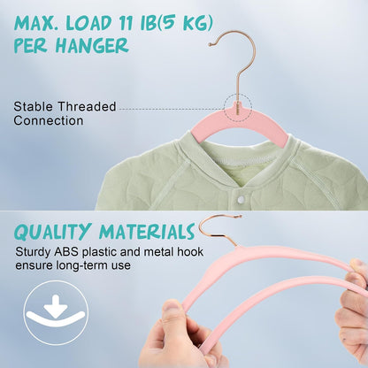 50 Pack Velvet Baby Clothes Hangers, Pink, Non-Slip, Space-Saving