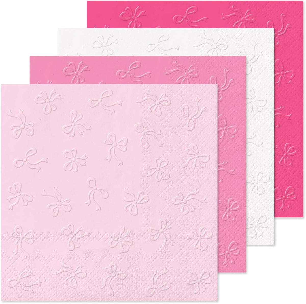 100Pcs Pink Bow Cocktail Napkins Coquette Cute Bow Embossed Paper Napkin Pink Bowknot Disposable Beverage Napkin for Bachelorette Birthday Party Supplies(4 Colors, 3 Ply)