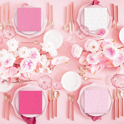 100Pcs Pink Bow Cocktail Napkins Coquette Cute Bow Embossed Paper Napkin Pink Bowknot Disposable Beverage Napkin for Bachelorette Birthday Party Supplies(4 Colors, 3 Ply)