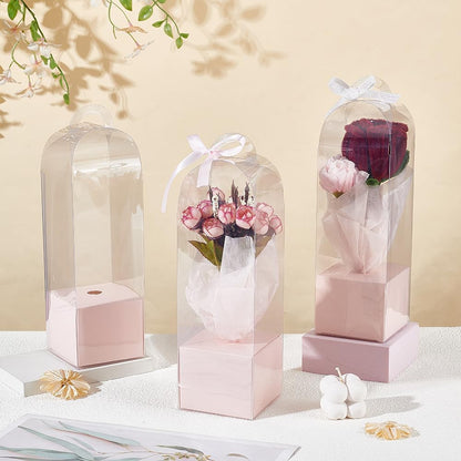 12Pcs Single Rose Flower Box Empty Bag, Clear Flower Packing Boxes Flower Gift Boxes for Graduation Wedding Birthday Floral Gift Floral Arrangement Supply, Pink
