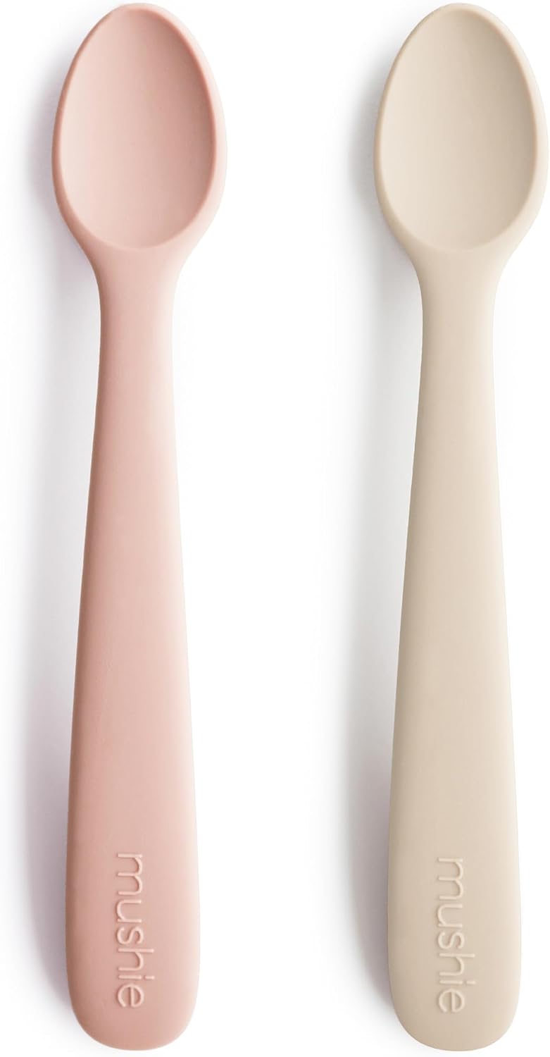 Silicone Baby Feeding Spoons | 2 Pack (Blush/Shifting Sand)