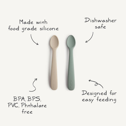 Silicone Baby Feeding Spoons | 2 Pack (Blush/Shifting Sand)