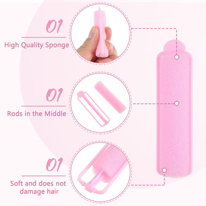 14pcs Foam Hair Rollers,2.67 In Hair Rollers to Sleep In,Heatless Curlers for Fine Thin Hair,Sponge Rollers for Hair,Soft Hair Rollers for Hair Styling,Long Short Hair Ladies Children (Pink)