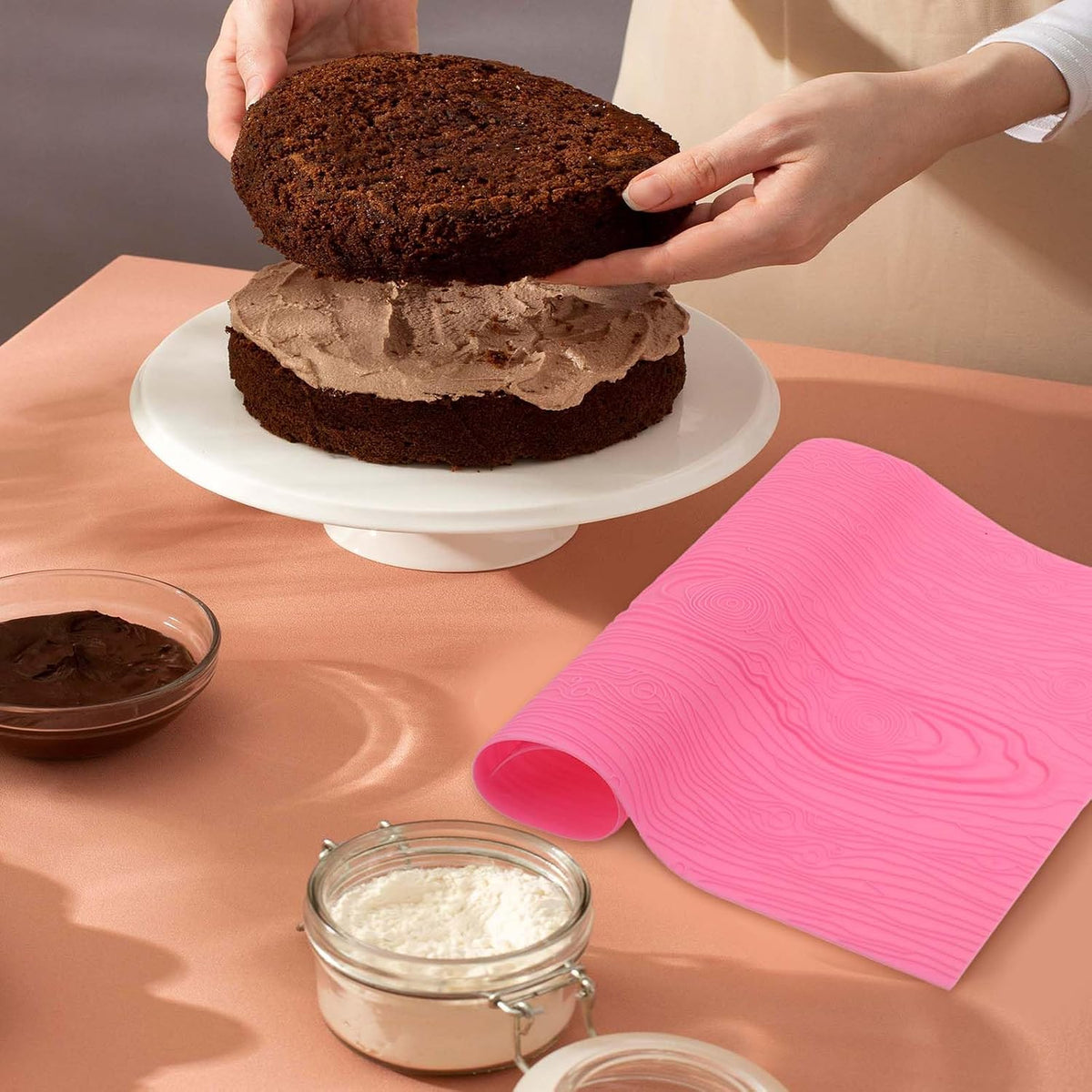 Fondant Woodgrain Impression Mat Fondant Silicone Lace Mold Fondant Wood Texture Mat Silicone Cake Fondant Mat Fondant Embossed Craft Tools for Cakes Decorating(17 x 9 inches), Pink