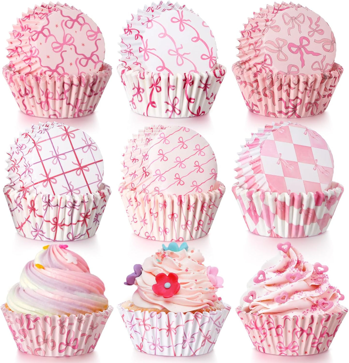 300Pcs Cupcake Liners for Party Supplies, Bow, Pink