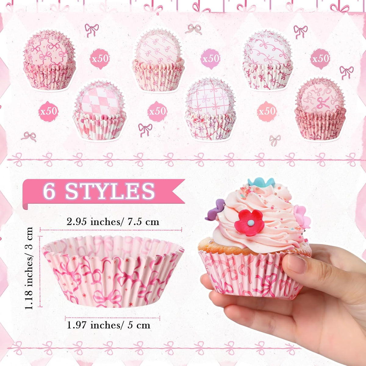 300Pcs Cupcake Liners for Party Supplies, Bow, Pink