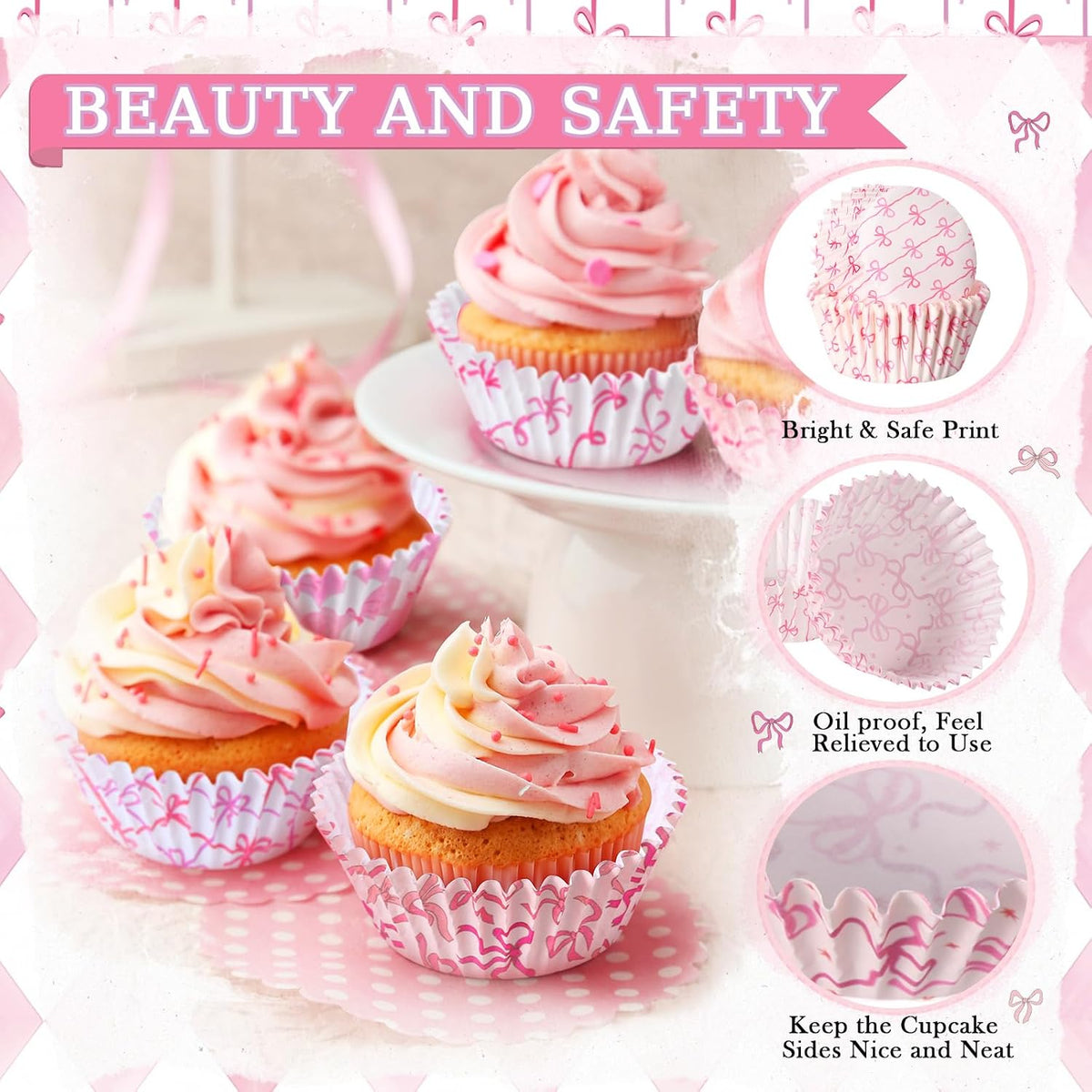 300Pcs Cupcake Liners for Party Supplies, Bow, Pink