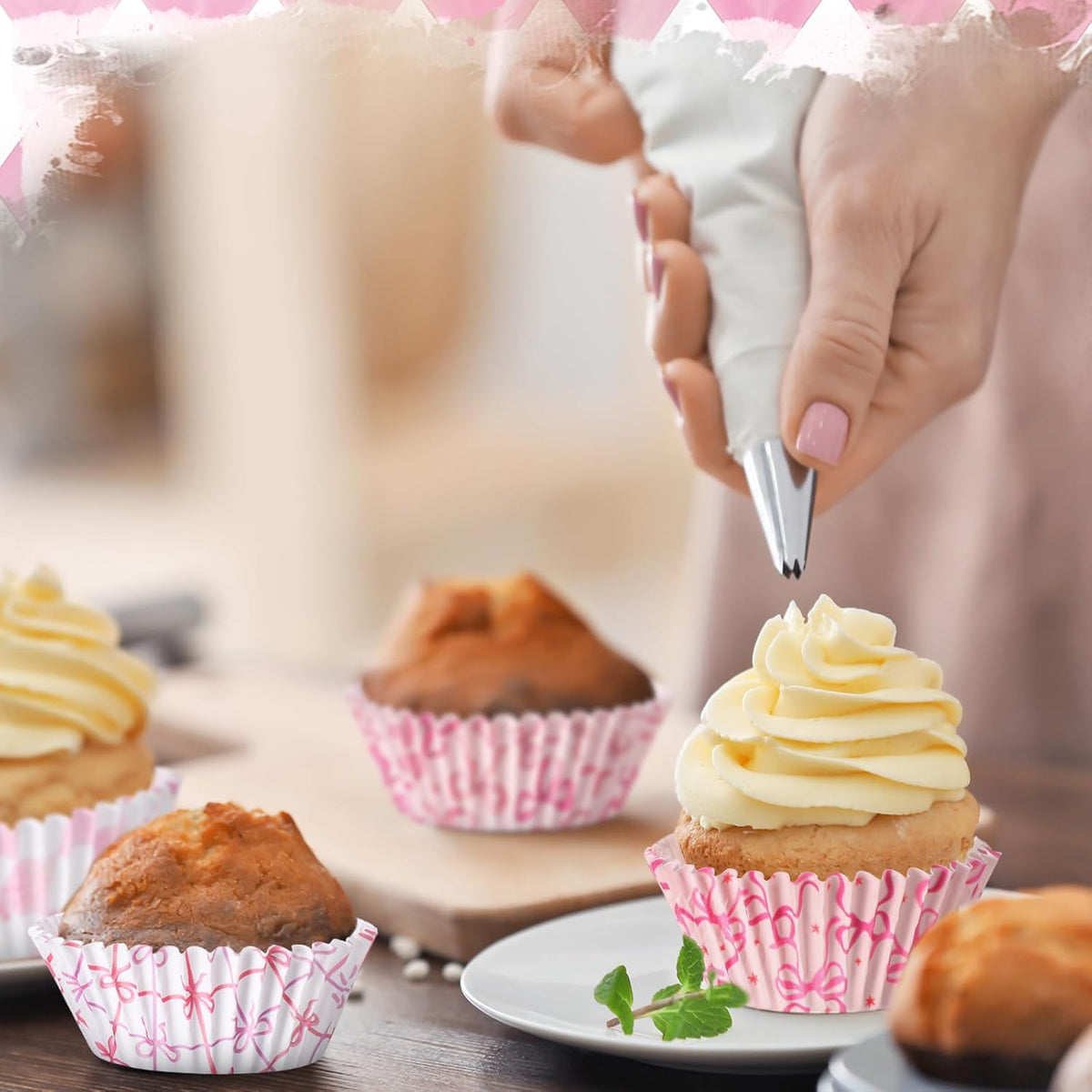 300Pcs Cupcake Liners for Party Supplies, Bow, Pink
