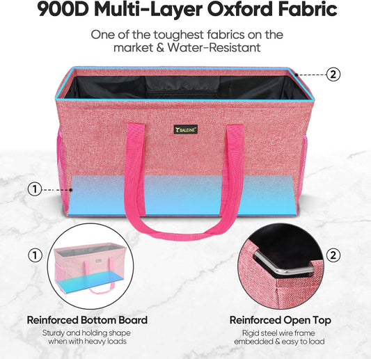 Extra Large Utility Tote Bag with Wire Frame for Storage (Pink, 22''x12''x10'')