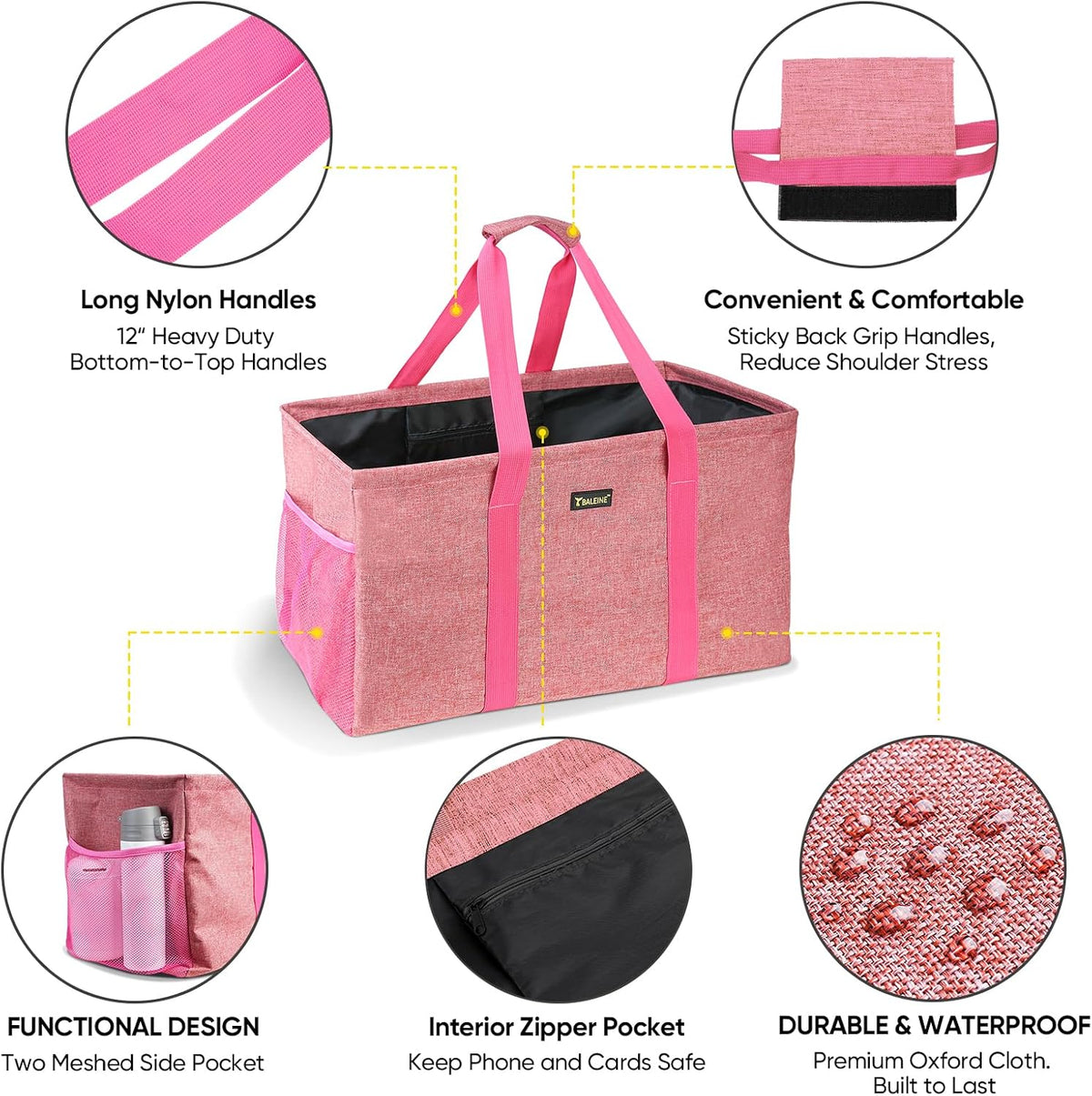 Extra Large Utility Tote Bag with Wire Frame for Storage (Pink, 22''x12''x10'')