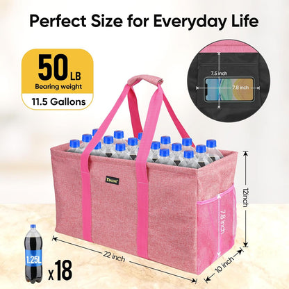 Extra Large Utility Tote Bag with Wire Frame for Storage (Pink, 22''x12''x10'')