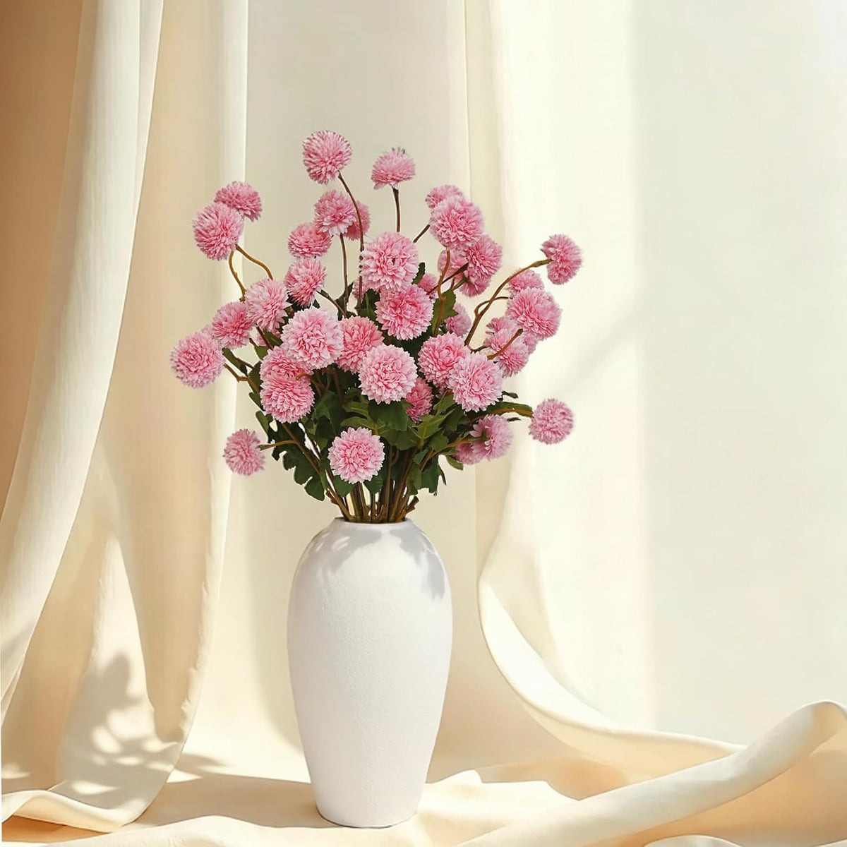 6pcs Beige Faux Silk Mums Artificial Flowers, Mini Fake Flower