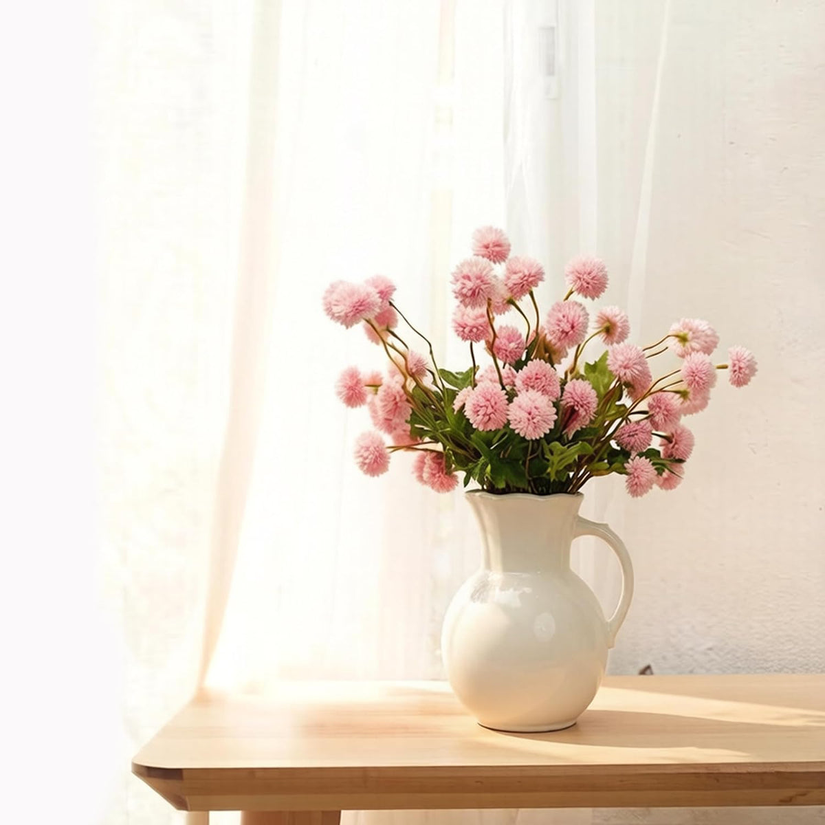 6pcs Beige Faux Silk Mums Artificial Flowers, Mini Fake Flower